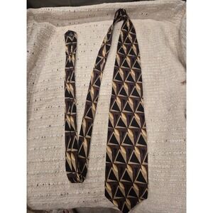 Hunting Horn J. Riggings Mens Silk NeckTie Brown Black Geometric Aztek Print 202